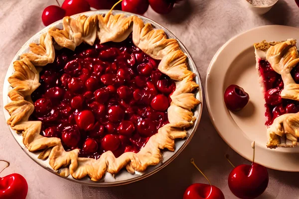 Image Tarte Aux Cerises Aliment Sucré Sucré Repas Riche Calories — Photo