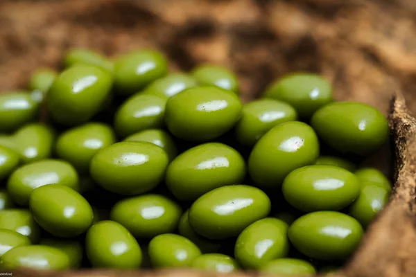 Gröna Oliver Källa Till Olivolja Och Frukost Matvara — Stockfoto