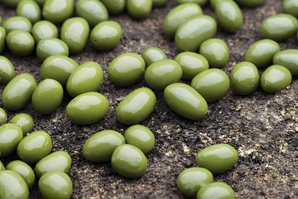 Aceitunas Verdes Fuente Aceite Oliva Alimento Para Desayuno — Foto de Stock