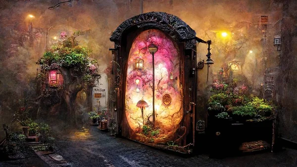 Portal to a magic world. Fantasy art painting, digital art, printable wall art