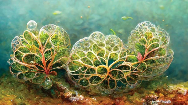 Beautiful fantasy seaweed, underwater life painting. Digital illustration, printable wall art