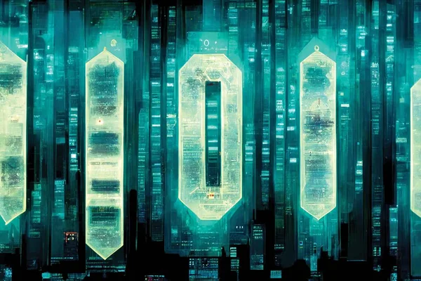 Binary code background, matrix texture, fantasy cyberspace, digital art, blue illustration