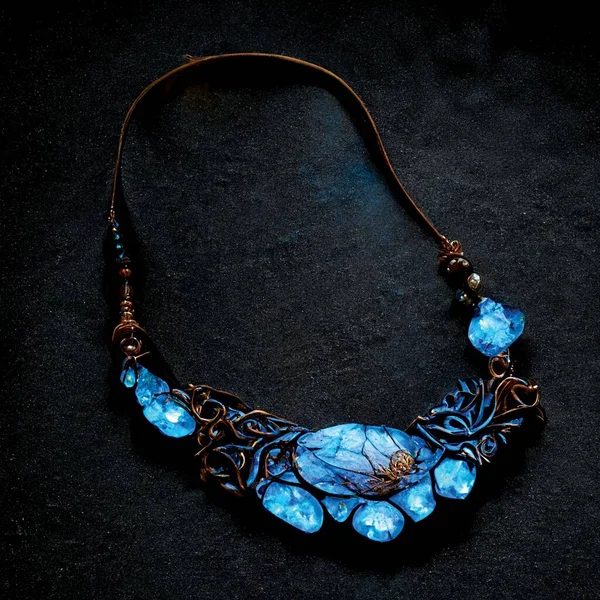 Pendant necklace with blue labradorite, handmade wirewrap, digital art, ai illustration