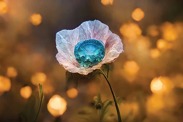 Painting of fantasy wild flower, blue poppy. Digital art, printable illustration, floral wall art
