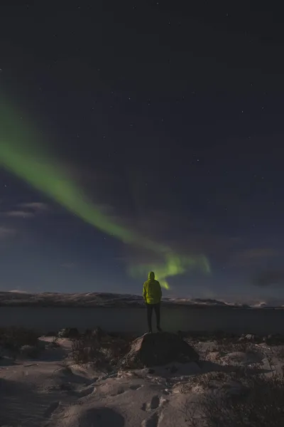 Borealis Aurora Barre Gran Lago Una Noche Sin Nubes Kilpisjarvi — Foto de Stock