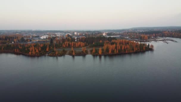 Zdjęcia Dronów Jeziora Oulujarvi Jesiennego Lasu Wokół Kajaani Środkowej Finlandii — Wideo stockowe