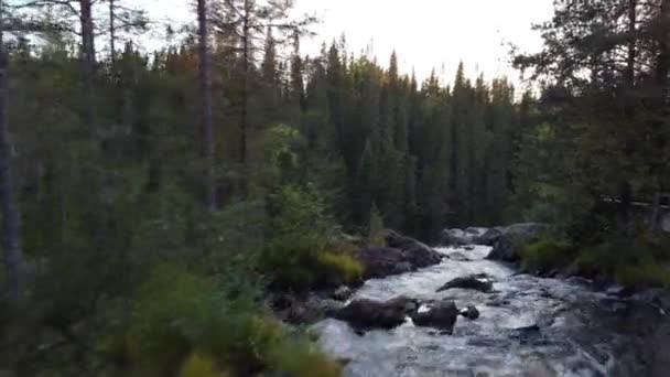 Drone Footage Pristine Wild Finnish Nature Sunset Hepokongas Waterfall Kainuu — 图库视频影像