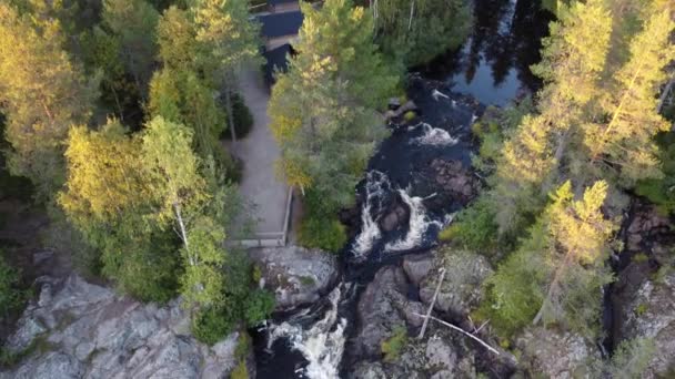 Close Slow Motion Shot Breathtaking Hepokongas Waterfall Kainuu Region Finland — 图库视频影像