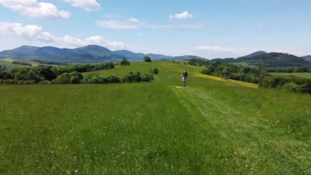 Hnědovlasý Sportovec Letním Počasí Přeskočí Švihadlo Vrcholu Kopce Zahřívá Před — Stock video