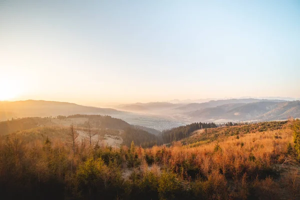 Вид Долину Клубина Низкие Татры Феноменальным Восходом Солнца Красочными Лесами — стоковое фото
