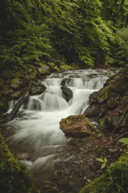 Famous Satiny waterfalls. Breathtaking, untouched nature around the water flowing down cascades creating mini waterfalls. Beskydy mountains, Czech republic, Central europe. Without human intervention.