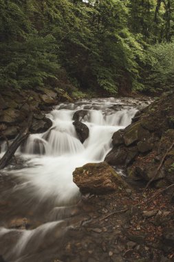 Famous Satiny waterfalls. Breathtaking, untouched nature around the water flowing down cascades creating mini waterfalls. Beskydy mountains, Czech republic, Central europe. Without human intervention.