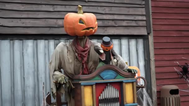 Halloween Hombre Calabaza Toca Hurdy Gurdy Celebración Halloween Disfraz Halloween — Vídeos de Stock