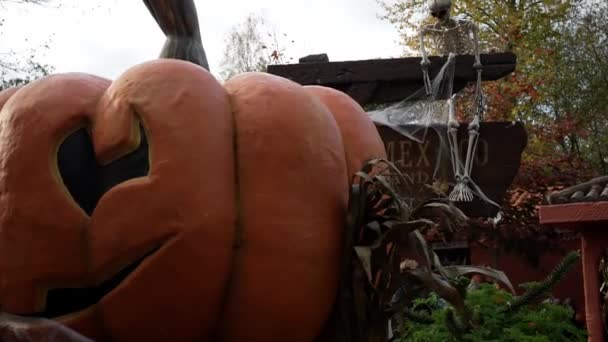 Abóbora Halloween Perto Celebração Halloween Fantasia Halloween Caras Cabeça Abóbora — Vídeo de Stock