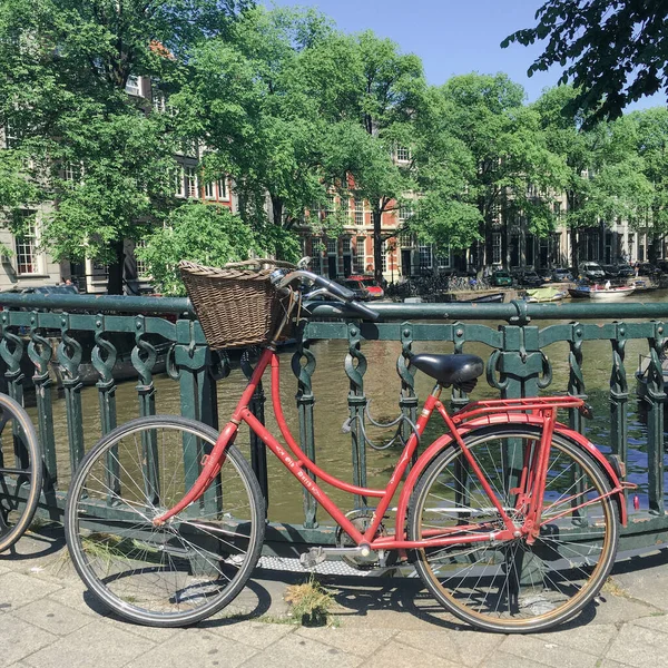 Bicycle Amsterdam Netherlands Alongside River City High Quality Photo — Stock Photo, Image