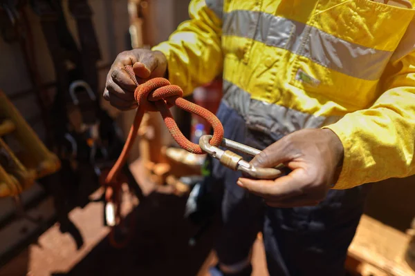 Safety First Work Place Rope Access Technician Inspector Conducting Inspecting — Foto Stock
