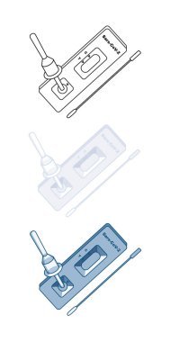 Covid-19 Rapid Antigen Testing trio vector illustration in outline and color version