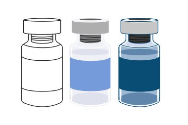 Vaccine bottle drawing vector illustration in outline and color