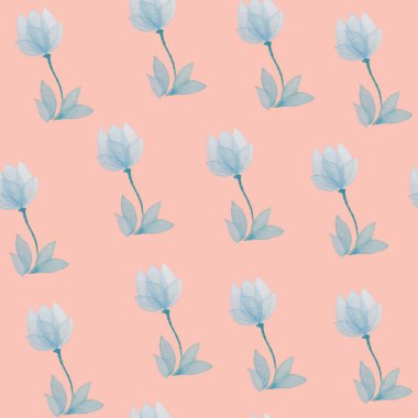 Kusursuz suluboya mavi çiçek deseni. el çizimi resimleme