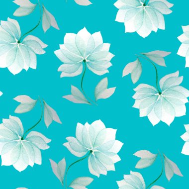 Elle çizilmiş mavi çiçekli pürüzsüz desen.