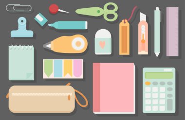 Pastel renklerde vektör el çizimi kırtasiye malzemesi