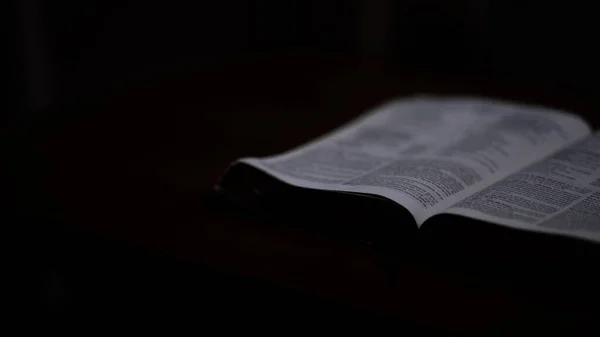 Open Book Bible Solid Black Background — Photo