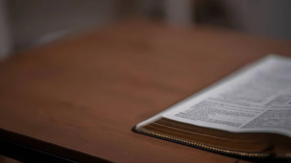 Bottom Edge Book Bible Wooden Table Space Text — Foto Stock