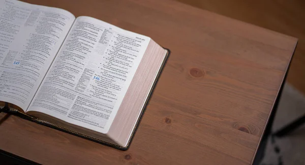 Bible Top View Table Room Text —  Fotos de Stock