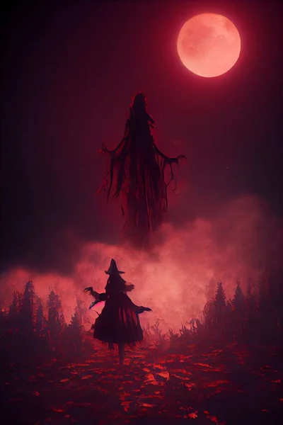 Scary Demon Blood Moon Witch painting