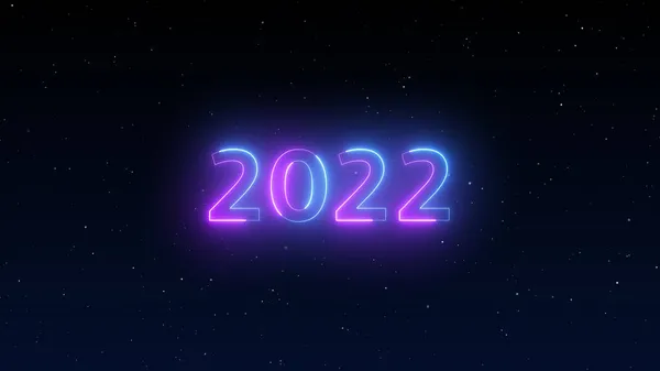 Número 2022 Luz Néon Brilhante Brilhante 2022 Feliz Ano Novo — Fotografia de Stock