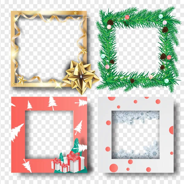 Merry Christmas Happy New Year Border Frame Photo Design Set — Stock Vector