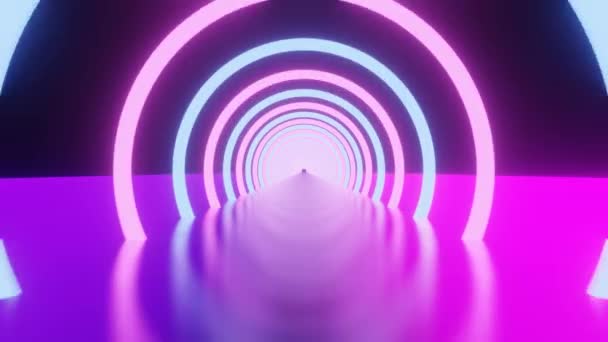 Renderização Anel Néon Brilhante Fundo Azul Roxo Escuro Cyber Futuristic — Vídeo de Stock