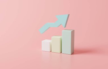 Pembe pastel arka planda iş stratejisi kavramı. İş mali durumu, liderlik, yön ve büyüme, planlama. SEO optimizasyon, web analizi ve pazarlama konsepti. 3d resimleme