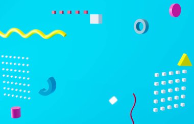 Mavi arka planda 3D renkli geometrik çizim. Afiş satışı geometri renkli tasarım. Beste festivali posteri. Soyut gradyan yaratıcı geometrik duvar kağıdı. Moda eğilimli şekiller 