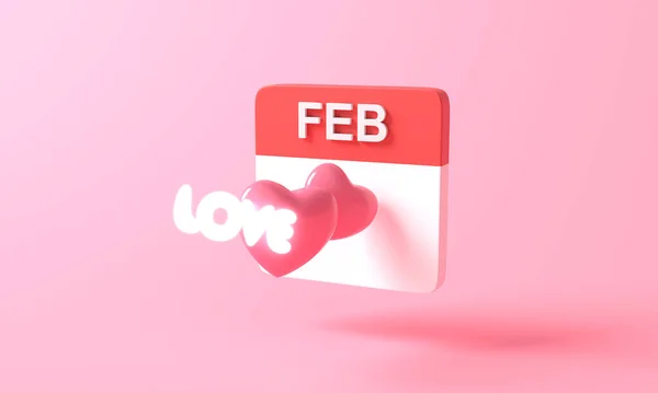 Rendering Minimal Pink Heart Love Light Neon Calendar Icon Background — Stock Photo, Image