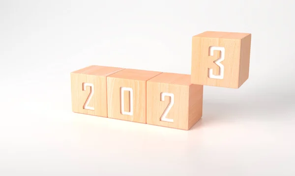 Rendering Business Goals 2023 Concept Happy New Year Wooden Cubes — Stock Photo, Image