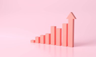 Arrow 'un gelişimi için 3D pembe ya da kırmızı merdiven basamağı kullanılıyor. İlerleme ve ilerleme. Soyut Oklar seti pembe-kırmızı arkaplanda izole edildi. 3D Şekiller Koleksiyonu. asgari yaratıcı konsept
