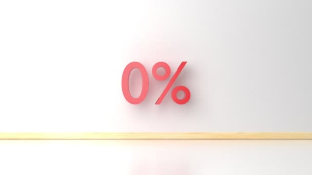 Rendering Sale Glossy Zero Percent Sign Isolated Room Minimal Percentage — стоковое видео