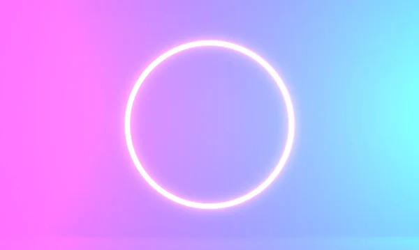 Product Stand blue pink violet neon abstract background, studio modern ultraviolet light, room pastel interior, Glowing podium, performance stage decorations, Stage for circle of light. 3d rendering