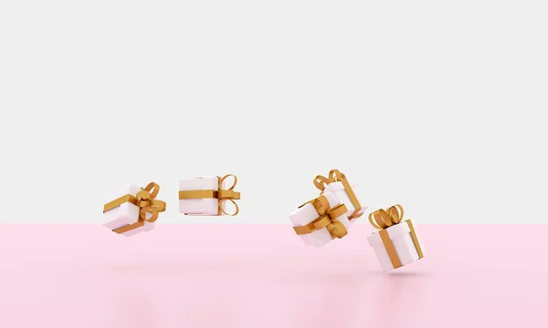 Renderbild Illustration Der Weißen Geschenkbox Goldenes Band Für Die Feier — Stockfoto