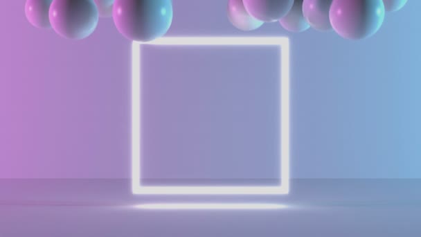 Produktständer Blau Rosa Violett Neon Quadratischen Abstrakten Hintergrund Studio Modernes — Stockvideo