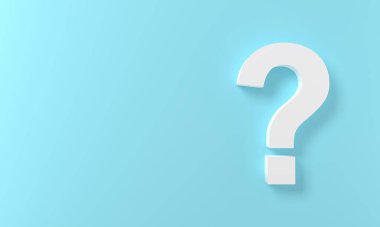 White Question Marks on blue pastel background. 3D Rendering. Minimal white question mark isolate. Realistic 3d query simple . icon cute sweet concept idea design