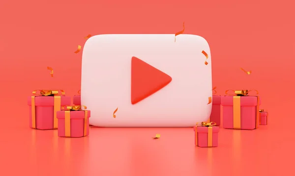 Red Colored Play Button Pastel Background Concept Video Icon Logo — Stockfoto