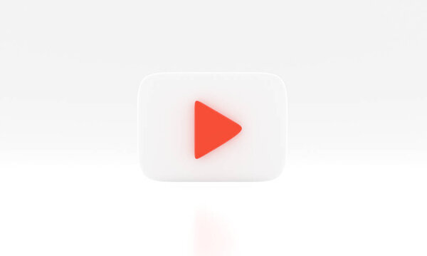 white colored round play button on pastel background. Concept of video icon logo for play clip, audio playback. 3d rendering illustration. Play interface symbol. social media and website posts 