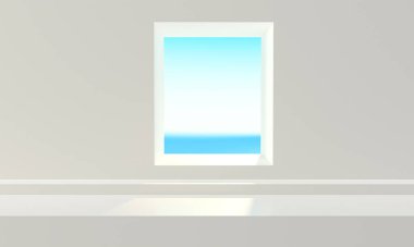 Teras manzarası modern minimal ve lüks, deniz manzarası tatilde. 3D resimli turizm merkezi. Yaz sezonu fantezisi ve gerçeklik rüya gibi mekanlara dönüşür.