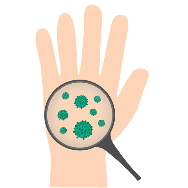 Infección por virus corona en las manos ilustración vectorial — Vector de stock