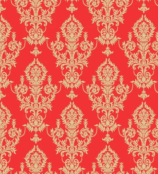 Floral pattern. Vintage wallpaper in the Baroque style. Seamless background. Red and gold ornament for fabric, wallpaper, and packaging. Ornate Damask flower ornament.