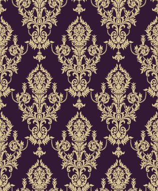 Kusursuz Damask duvar kağıdı. Geleneksel Pakistan modeli. Renkli bir geçmiş. Altın antika desen. Süs, desenli elementler. Kraliyet tasarımı.