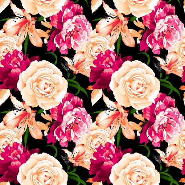 Безшовний Квітковий Візерунок Трояндами Аквареллю Векторні Ілюстрації Безшовний Квітковий Візерунок — стокове фото
