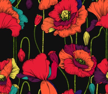 El çizimi, dikişsiz çiçek deseni, çok renkli altın çerçeve, altın yaprak ve küçük bir kravat deseni. Kusursuz renkli geometrik desen. Eşarp, elbise izi. Parlak grafik desen, el çizimi, pürüzsüz doku.